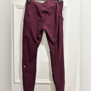 lululemon athletica Burgundy Leggings, size 6, with side pockets
